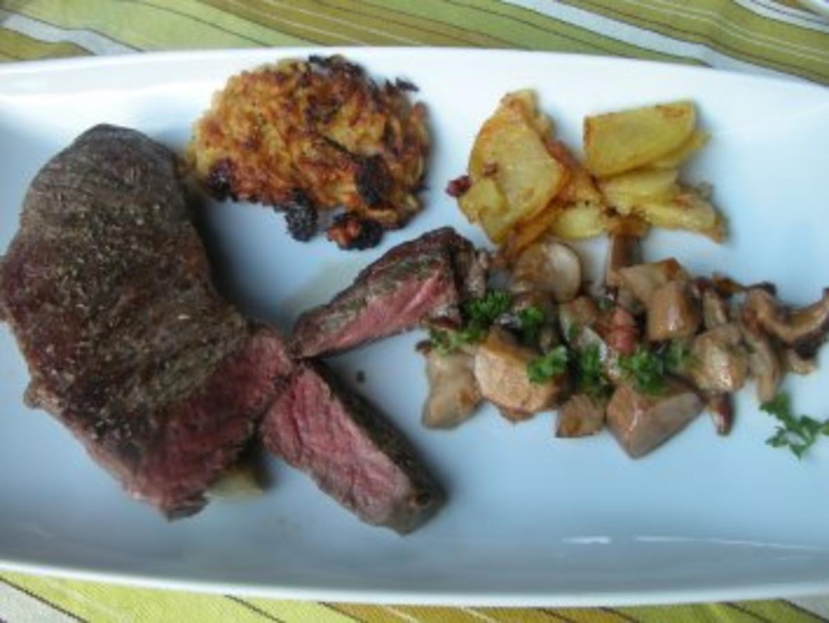 Variationen von Kartoffeln mit Steinpilzen und Rumpsteak - Rezept ...