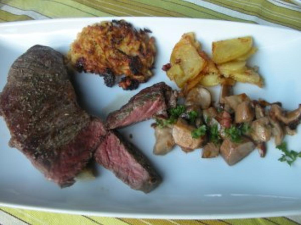 Variationen von Kartoffeln mit Steinpilzen und Rumpsteak - Rezept ...