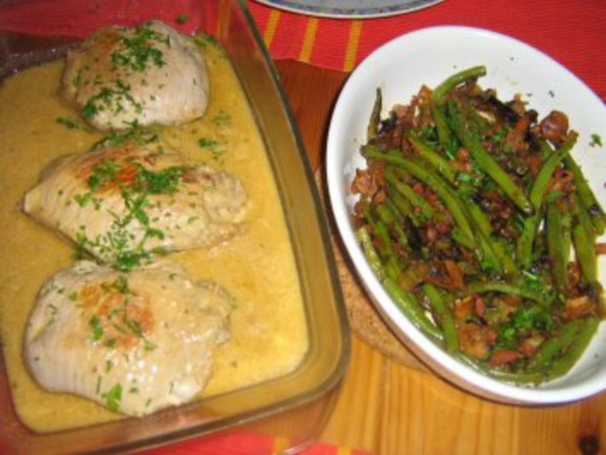 Schmetterlingssteak gefüllt mit Pfifferlingen an Bohnen-Pfifferling ...