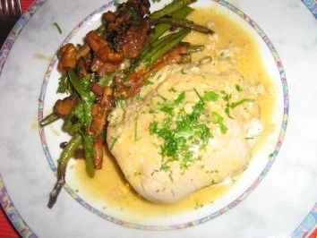 Schmetterlingssteak gefüllt mit Pfifferlingen an Bohnen-Pfifferling-Gemüse - Rezept - Bild Nr. 9