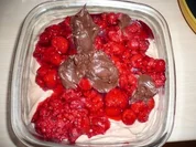 Schokoladiges Quark- Sahne- Dessert mit Himmbeeren und (glutenfreiem) Löffelbisquit - Rezept