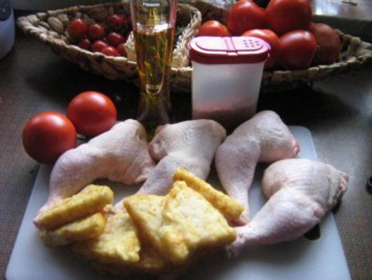 Chili-Hähnchenschenkel an Röstitalern - Rezept - Bild Nr. 2