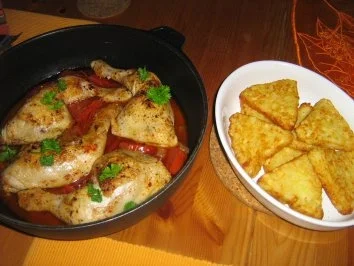 Chili-Hähnchenschenkel an Röstitalern - Rezept - Bild Nr. 6