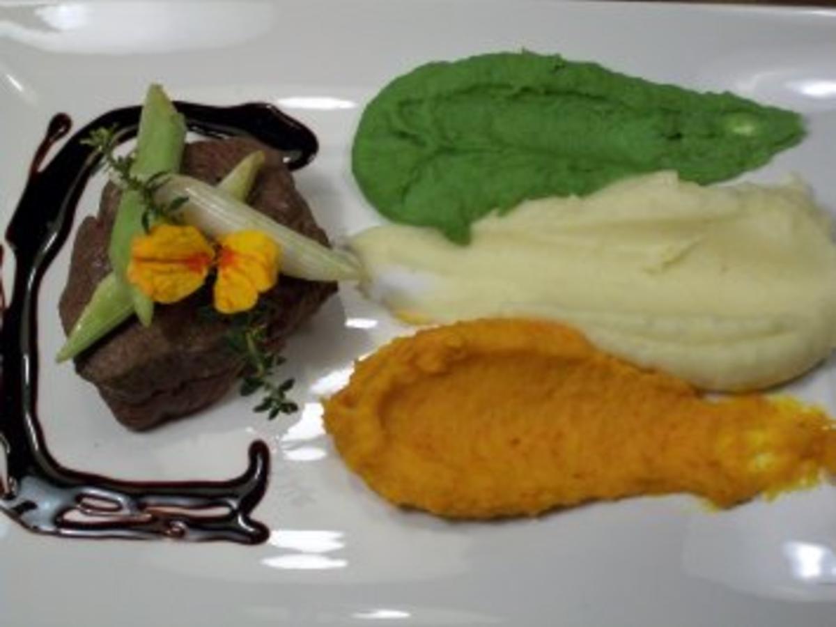 Filet Mignon an Thymian Rotweinbalsam zu dreierlei Püree - von Bine69