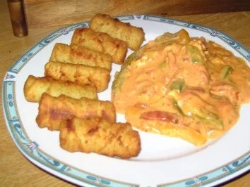 Paprikarahm- Schnitzel mit Kroketten - Rezept