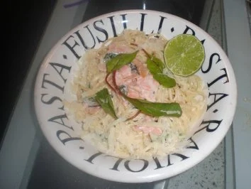 Spaghetti mit Lachs  und Mangold - Rezept