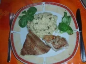 Rotzungenfilet gebacken, Morchelrisotto und Salat - Rezept