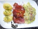Honig-Kassler an sahnigem Kohlrabi und Salzkartoffeln - Rezept
