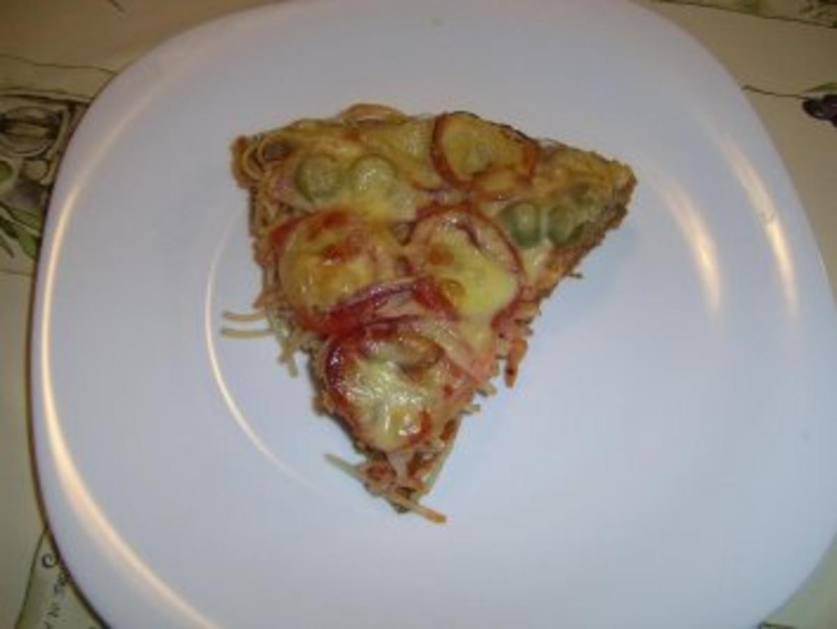 Bilder für Spaghettipizza Schinken/Paprikaolive - Rezept