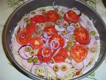 Spaghettipizza Schinken/Paprikaolive - Rezept - Bild Nr. 8