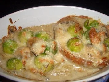 Überbackenes :  Gratiniertes Brötchen mit Pilzen und Rosenkohl - Rezept - Bild Nr. 5