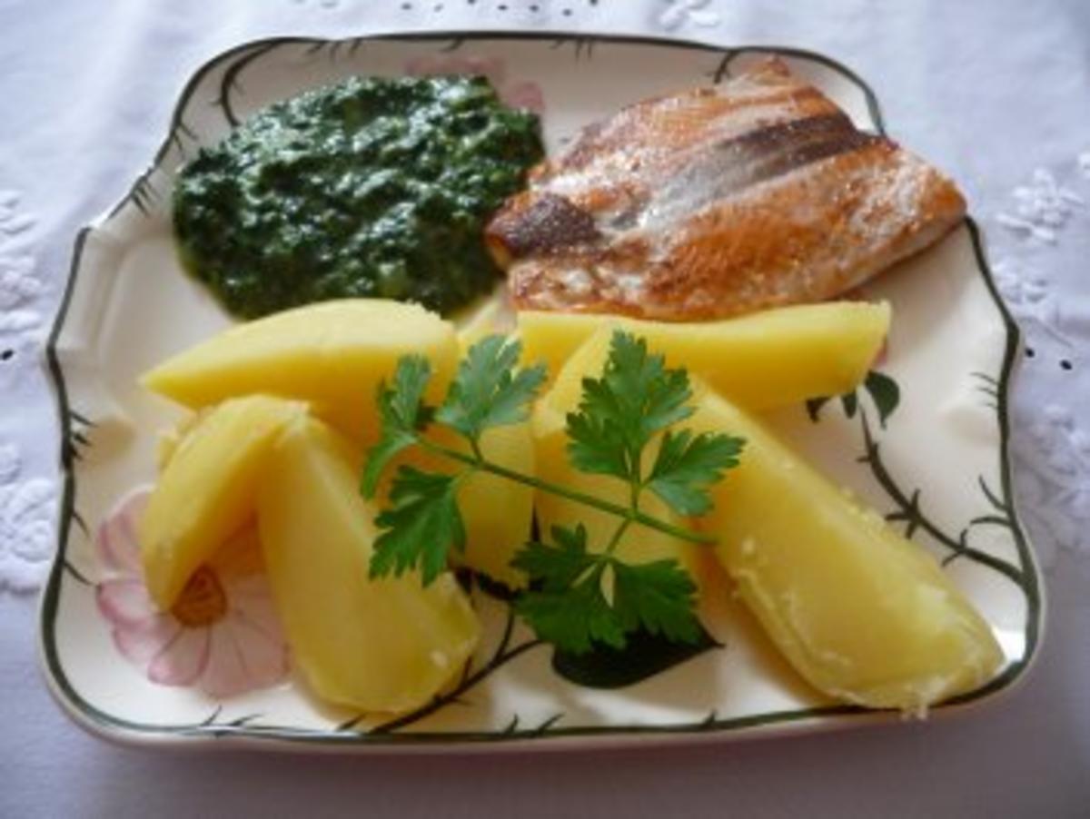 Fisch : Seelachfilet an Spinat mit Salzkartoffeln - Rezept - Bild Nr. 2