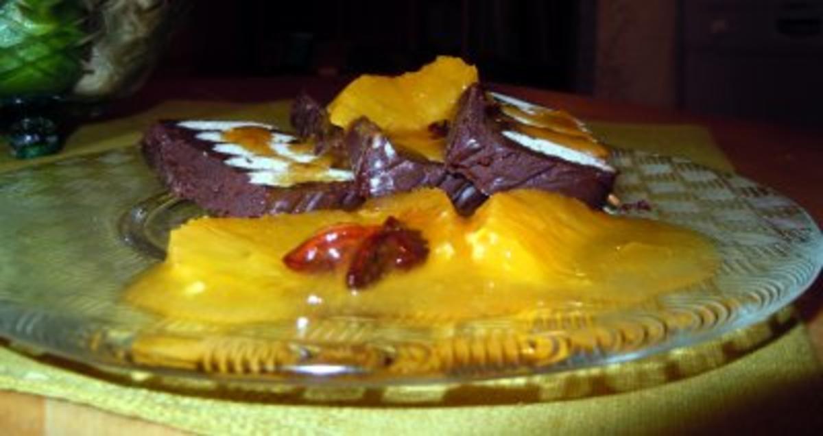 Marquise au Chocolat mit gewürzten Orangen - Rezept