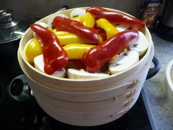 Fisch : Gedämpftes Seelachfitet an Gemüse und Reis - Rezept - Bild Nr. 4