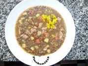 Rezept: Linsensuppe "sรผss-sauer" mit Rippchen und Mettenden Linsensuppe "sรผss-sauer" mit Rippchen und Mettenden - Rezept