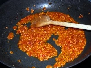 Hähnchenbrust unter Käse-Kräuterdecke auf scharfem Tomatenbett - Rezept - Bild Nr. 4