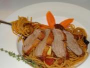 Lauwarme Entenbrust auf Spaguetti - Rezept