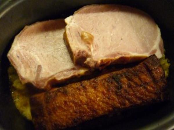 Sauerkraut Auflauf mit Kassler und Wammerl - einfach - 177 kcal/100g