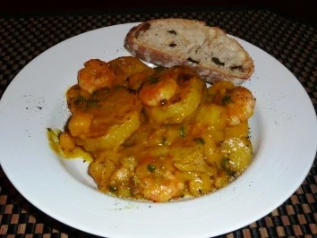 Kartoffelcurry mit Riesengarnelen - Rezept