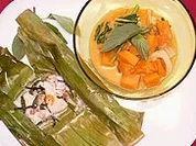 Papageienfisch im Bananenblatt mit Süßkartoffelcurry und Basmatireis - Rezept