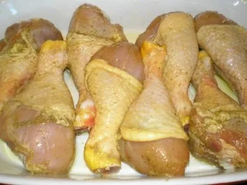 Hänchenschenkel in fruchtiger Sauce mit Süßkartoffelscheiben im Couscousmantel - Rezept - Bild Nr. 2