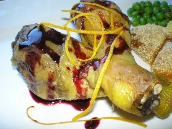 Hänchenschenkel in fruchtiger Sauce mit Süßkartoffelscheiben im Couscousmantel - Rezept - Bild Nr. 4