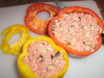 Gefüllte Paprika mit Putenhack, Champignons und Reis - Rezept - Bild Nr. 5