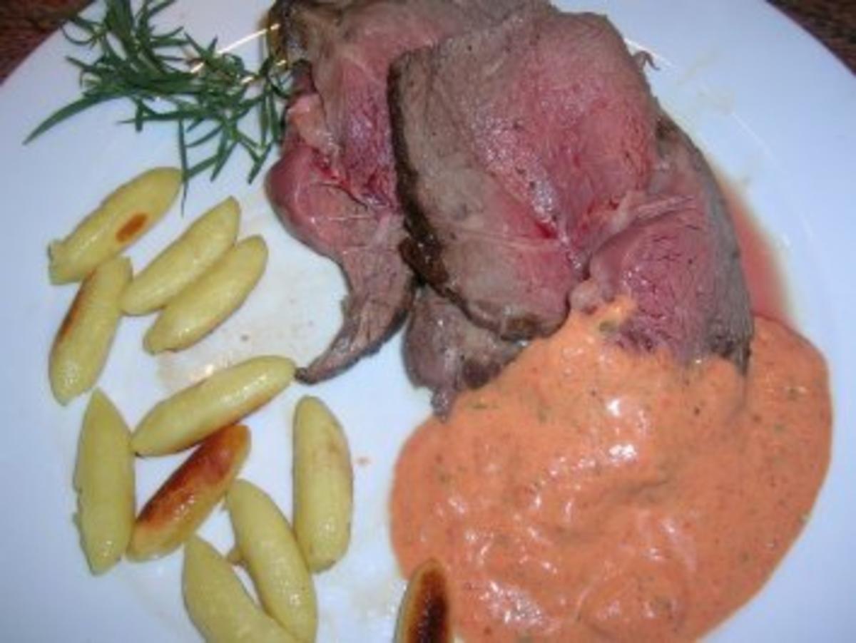 Entrecote mit Grillpaprikaschaum und Schupfnudeln - Rezept - Bild Nr. 2