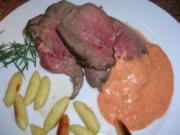 Entrecote mit Grillpaprikaschaum und Schupfnudeln - Rezept