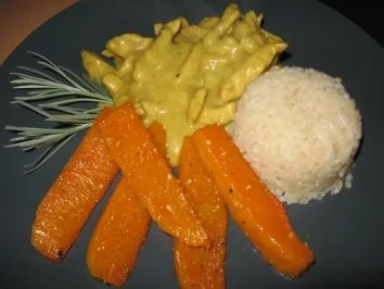Kokos-Curry- Hähnchengeschnetzeltes mit Backofenkürbisspalten - Rezept - Bild Nr. 4
