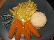 Kokos-Curry- Hähnchengeschnetzeltes mit Backofenkürbisspalten - Rezept