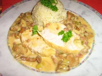 Putenbrust in einer Pfifferlingrahmsoße mit Pfiff - Rezept