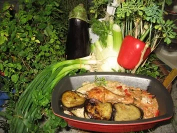 pikanktes Reisgericht mit Hähnchenkeule - Rezept