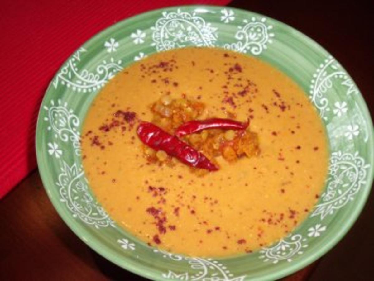 Bilder für Indische Linsen-Kokos-Tomatensuppe - Rezept