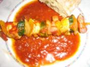 Hähnchenschaschlik mit einer scharfen Tomatensoße - Rezept