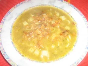 Rezept: Champignon-Broccolisüppchen mit Nudeleinlage und Röstzwiebeln Champignon-Broccolisüppchen mit Nudeleinlage und Röstzwiebeln - Rezept