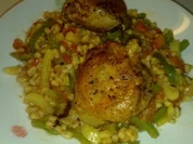 Rezept: Hendloberkeulen auf Paprika-Tomaten-Gerste Hendloberkeulen auf Paprika-Tomaten-Gerste - Rezept