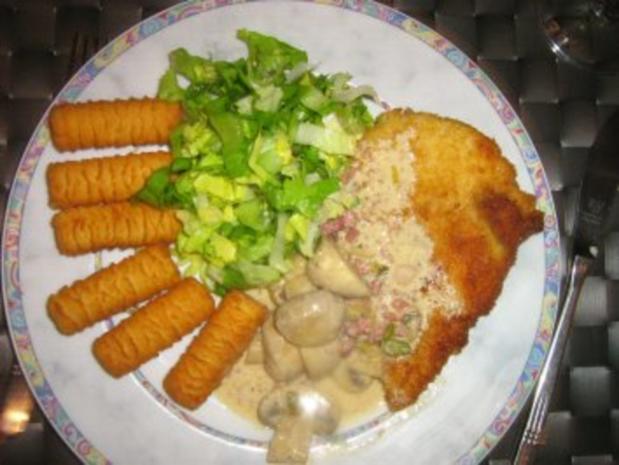 Schnitzel mit Champignon-Rahmsoße und Kroketten - Rezept - kochbar.de