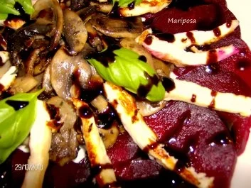 Rote Beete- Carpachio mit Champignons und Halloumikäse - Rezept