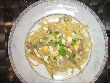 Rezept: Bavette mit einer leckeren Gorgonzola - Eier - Soße Bavette mit einer leckeren Gorgonzola - Eier - Soße - Rezept