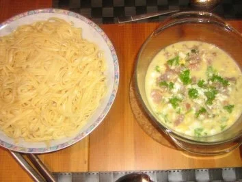 Rezept: Bavette mit einer leckeren Gorgonzola - Eier - Soße Bild Nr. 5 Bavette mit einer leckeren Gorgonzola - Eier - Soße - Rezept - Bild Nr. 5