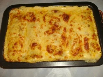 überbackene Pfannkuchen....gefüllt mit Spargel und Schinken - Rezept