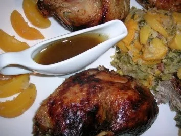 Rezept: Ente mit Pfirsich-Wirsing-Füllung - ungewöhnlich - aber saulecker Bild Nr. 2 Ente mit Pfirsich-Wirsing-Füllung - ungewöhnlich - aber saulecker - Rezept - Bild Nr. 2