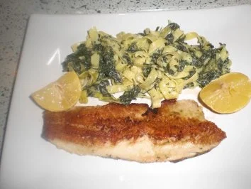 Saibling mit Spinatnudeln - Rezept