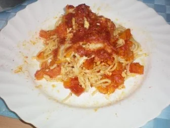 Rezept: Spagettinest mit Kürbis überbacken Bild Nr. 2 Spagettinest mit Kürbis überbacken - Rezept - Bild Nr. 2