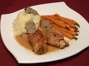 Vanille-Kaninchen mit getrüffeltem Kartoffelpüree und karamellisierten Möhren - Rezept