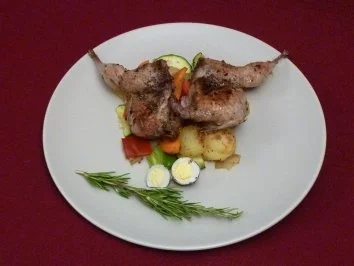 Wachtel mit frischem Gemüse und Kartoffeln - Rezept
