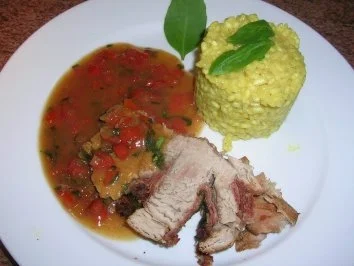 Rezept: Fächerbraten mit Parmaschinken und Tomaten an Safranrisotto Bild Nr. 2 Fächerbraten mit Parmaschinken und Tomaten an Safranrisotto - Rezept - Bild Nr. 2