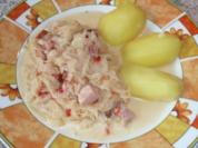 Rezept: Eintopf: Sauerkraut mit Kasseler, gerösteten Paprikaschoten und Crème leicht Eintopf: Sauerkraut mit Kasseler, gerösteten Paprikaschoten und Crème leicht - Rezept