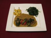 Schweinefilet auf Pesto-Rahmsoße, Knoblauchspinat und Risoléekartoffeln - Rezept
